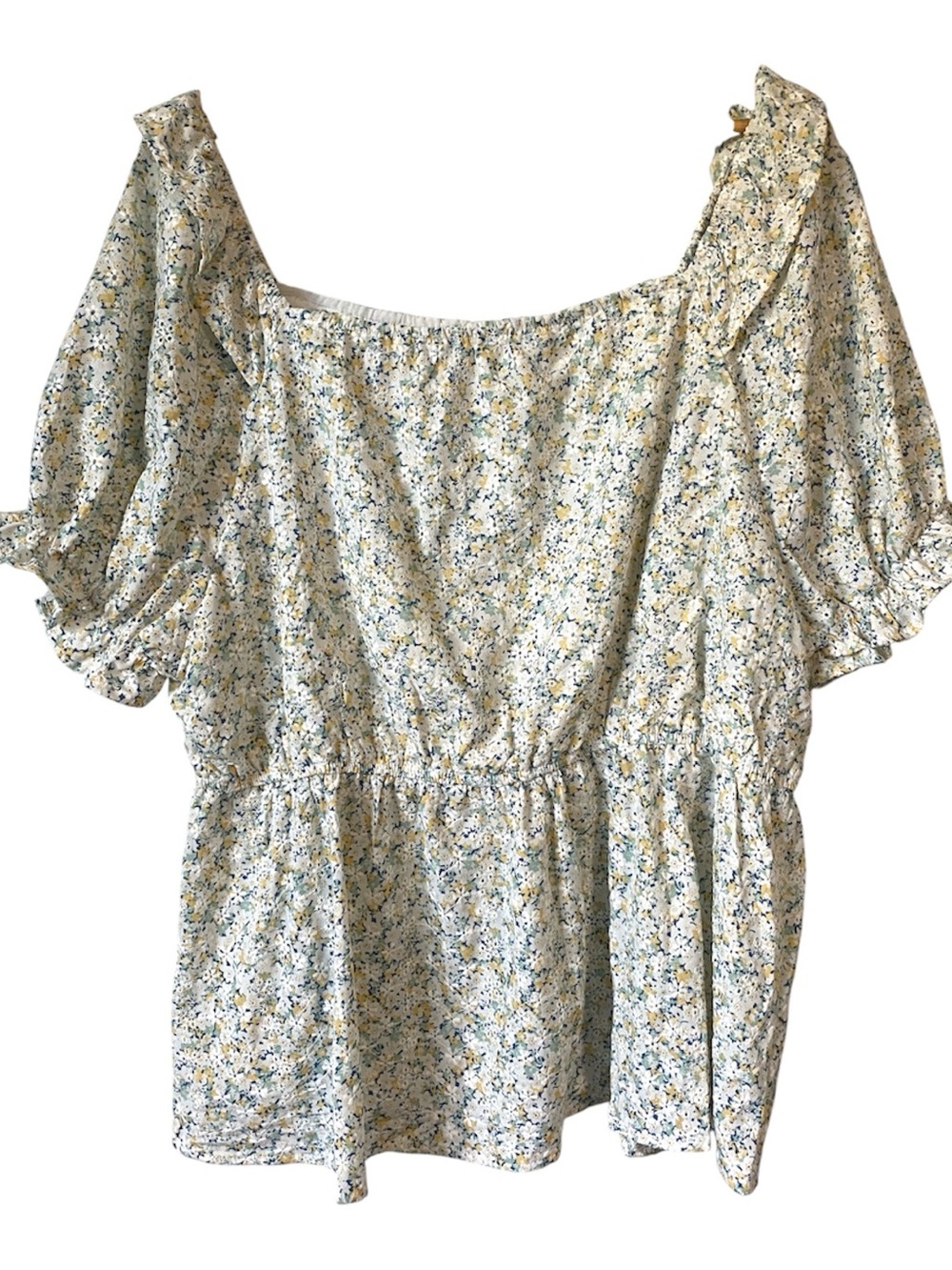 Hayden LA Ditsy Floral Smocked Square Neck Peplum Puff Sleeve Blouse 2XL